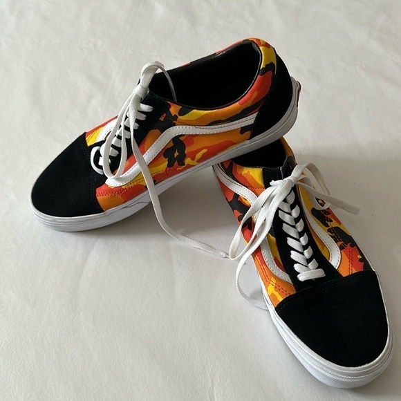 Vans Old Skool Camo Shoes Sneakers Orange Yellow Size 12 - Picture 4 of 14